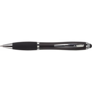 Ballpen with black rubber grip and stylus, Silver - Reklamnepredmety