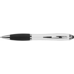 Ballpen with black rubber grip and stylus, Silver - Reklamnepredmety