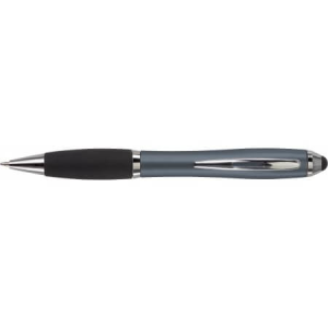 Ballpen with black rubber grip and stylus, Silver - Reklamnepredmety