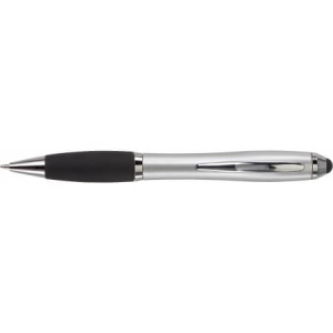 Ballpen with black rubber grip and stylus, Silver - Reklamnepredmety