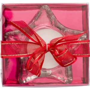 Star-shaped glass candle holder, including candle, Transpare