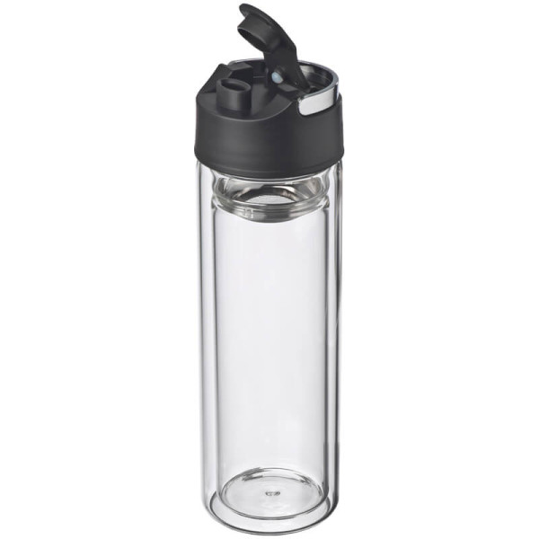 Double wall glass bottle with stainless steel sieve, leakproof