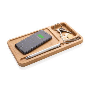 Bamboo desk organizer 5W wireless charger - Reklamnepredmety