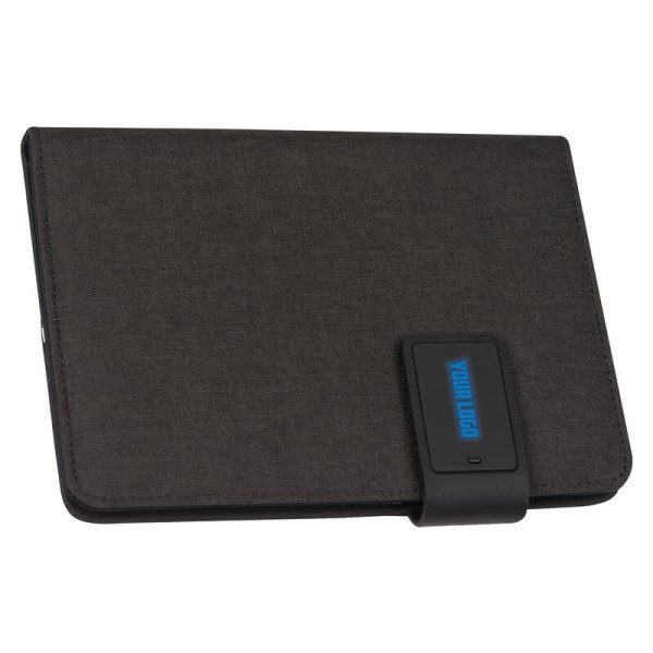 DIN A5 notebook with integrated LED light and powerbank