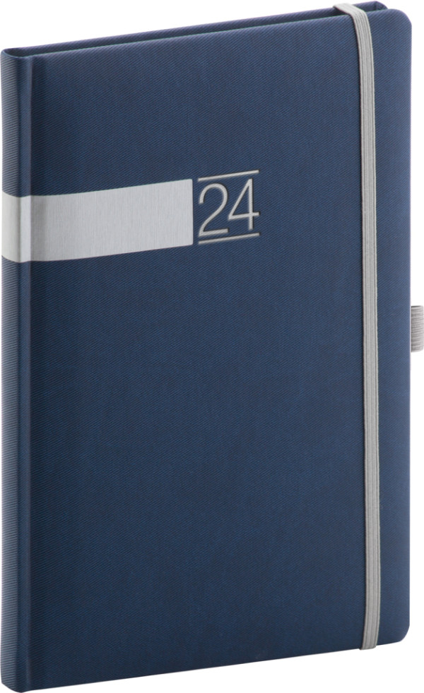 Týždenný diár Twill 2021, modro-strieborný, 15 × 21 cm