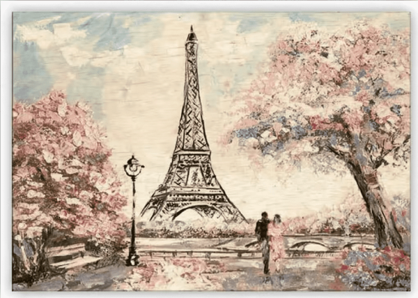 Wooden painting of the Eiffel Tower