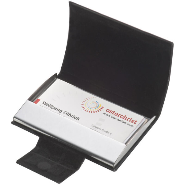 Business card holder with artificial leather covering