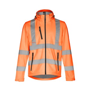 High-visibility softshell jacket for men, with removable hood ZAGREB WORK - Reklamnepredmety