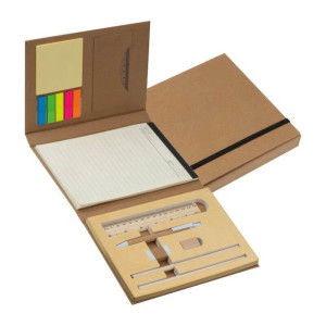 Writing case with cardboard cover, ruler, writing pad and adhesive markers - Reklamnepredmety