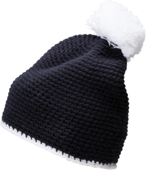 Crocheted hat with contrasting border and pompon - Reklamnepredmety