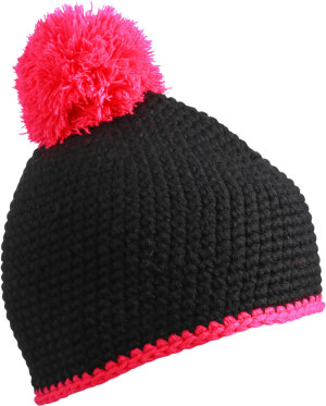 Crocheted hat with contrasting border and pompon - Reklamnepredmety