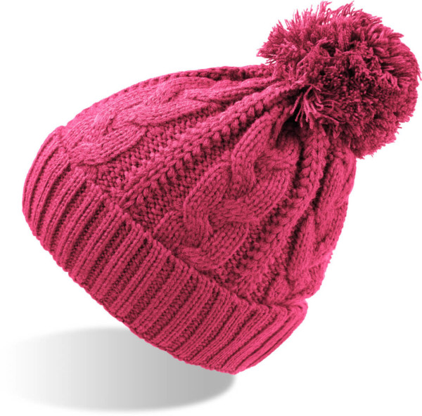 Raw Knitted Beanie with Pompon