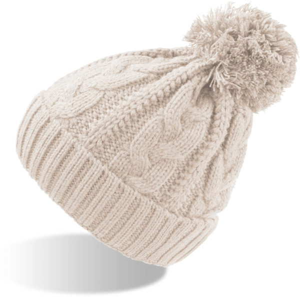 Raw Knitted Beanie with Pompon