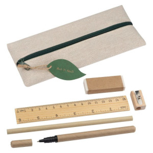 Writing set with ruler, eraser, sharpener, pencil and rollerball - Reklamnepredmety