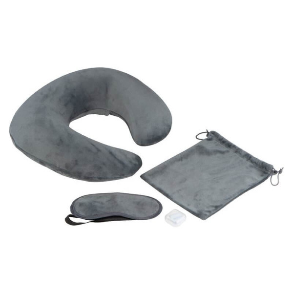 Travel set with neck pillow, sleep mask, and laundry bag