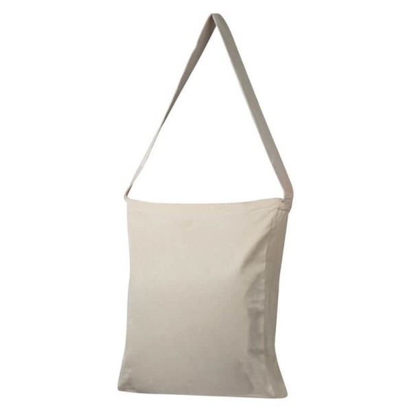 Cotton bag with woven carrying handle and bottom fold