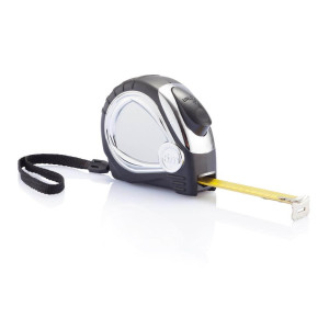 Chrome plated auto stop tape measure, black - Reklamnepredmety