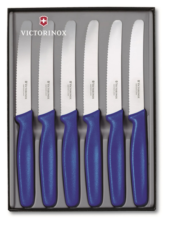 steak knife gift set, round, blue